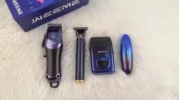 4-Piece Men's Professional Blue Hair Clipper Set, Cordless Trimmer with LED Display, Includes Razor Head and Nose Trimmer, Perfe