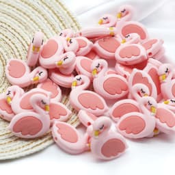 Cute-Idea 10PCs Silicone Mini Flamingo Beads Teething Chewable Pacifier Chain Handmade Accessories DIY Teether Baby Product