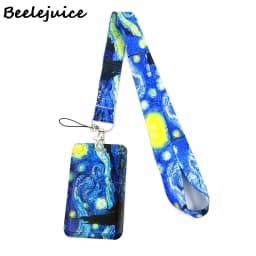 Art Van gogh Oil Painting Starry Sky ID Retractable Badge Holder Reel ID Badge Holder Clip Key Ring ID Card Keychain Nurse Work