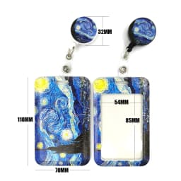 Art Van gogh Oil Painting Starry Sky ID Retractable Badge Holder Reel ID Badge Holder Clip Key Ring ID Card Keychain Nurse Work