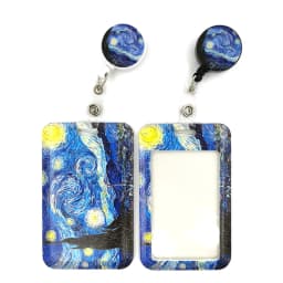 Art Van gogh Oil Painting Starry Sky ID Retractable Badge Holder Reel ID Badge Holder Clip Key Ring ID Card Keychain Nurse Work