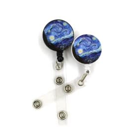 Art Van gogh Oil Painting Starry Sky ID Retractable Badge Holder Reel ID Badge Holder Clip Key Ring ID Card Keychain Nurse Work
