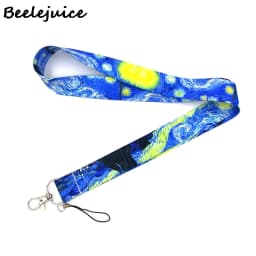 Art Van gogh Oil Painting Starry Sky ID Retractable Badge Holder Reel ID Badge Holder Clip Key Ring ID Card Keychain Nurse Work