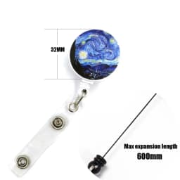 Art Van gogh Oil Painting Starry Sky ID Retractable Badge Holder Reel ID Badge Holder Clip Key Ring ID Card Keychain Nurse Work