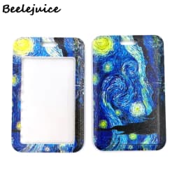 Art Van gogh Oil Painting Starry Sky ID Retractable Badge Holder Reel ID Badge Holder Clip Key Ring ID Card Keychain Nurse Work