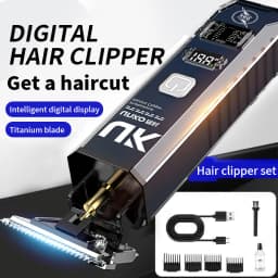 Professional Hair Clipper for Men Digital Display Electric Hair Trimmer Titanium Blade Rechargeable Beard Cutter with Guide Comb