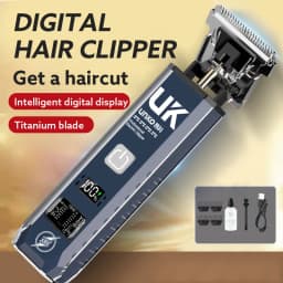 Professional Hair Clipper for Men Digital Display Electric Hair Trimmer Titanium Blade Rechargeable Beard Cutter with Guide Comb