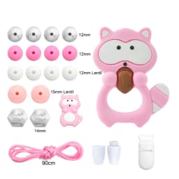 LOFCA Silicone Teether Wood Beads Set BPA Free DIY Baby Teething Necklace Toy Cartoon Koala Raccoon Pacifier Chain Clip