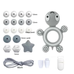 LOFCA Silicone Teether Wood Beads Set BPA Free DIY Baby Teething Necklace Toy Cartoon Koala Raccoon Pacifier Chain Clip