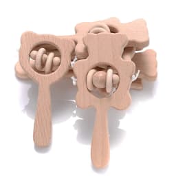 1Pcs Animal Shape Baby Wood Teether Rabbit Owl Beech Wooden Ring Teether Nursing Pendant Baby Rattles Chew Toys