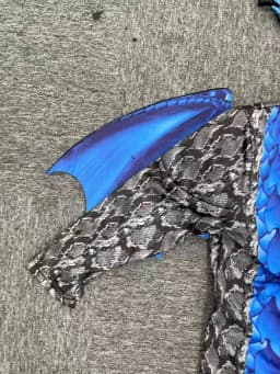 Kids Dragon Cosplay Outfit Set, Snake Print Jumpsuit with Blue Dragon Wings & Matching Mask