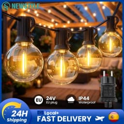 Outdoor String Lights with 24V EU Plug 8-35M/12-60 G40 Bulbs IP44 Waterproof Patio Lights Shatterproof Hanging Connectable G40 Globe LED Garland String Lights for Garden Patio Coffee Party Terrace Decor