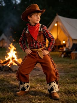 Boys Cowboy Costume Set with Top, Pants, Hat & Bandana, Kids Western Style Halloween Fancy Dress