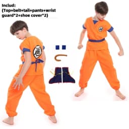 2026 Halloween Son Goku Cosplay Costume for Kids Boys Girls Bodysuit Outfit Adult Men Saiyan Training Clothes Krillin Wig Dress