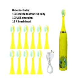 Sonic Children Electric Toothbrush With 12pcs Brush Heads IPX7 Waterproof Ultrasonic Rechargeable Timer Soft Hair Cleaning Brush