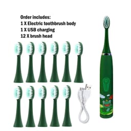 Sonic Children Electric Toothbrush With 12pcs Brush Heads IPX7 Waterproof Ultrasonic Rechargeable Timer Soft Hair Cleaning Brush