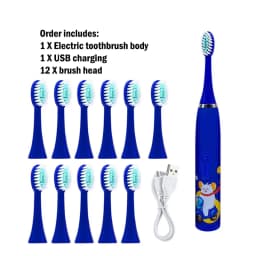 Sonic Children Electric Toothbrush With 12pcs Brush Heads IPX7 Waterproof Ultrasonic Rechargeable Timer Soft Hair Cleaning Brush
