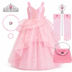 Girls Pink Princess Dress Up Set Kids Halloween Cosplay Costume Toddler Sequin Tulle Ball Gown Birthday Party Dress Book Week