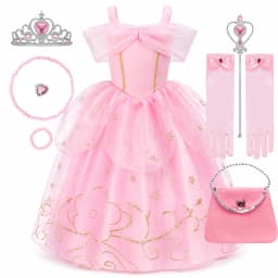 Girls Pink Princess Dress Up Set Kids Halloween Cosplay Costume Toddler Sequin Tulle Ball Gown Birthday Party Dress Book Week