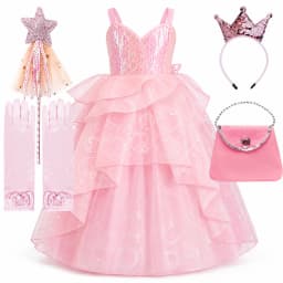 Girls Pink Princess Dress Up Set Kids Halloween Cosplay Costume Toddler Sequin Tulle Ball Gown Birthday Party Dress Book Week