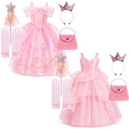 Girls Pink Princess Dress Up Set Kids Halloween Cosplay Costume Toddler Sequin Tulle Ball Gown Birthday Party Dress Book Week