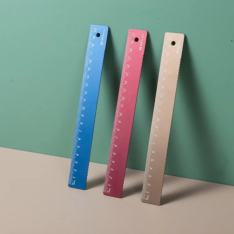 20CM Aluminum Ruler - Straight Metal Measuring Tool for School Kids, Kawaii Stationery Gift Set & Office Accessories