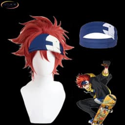 SK8 The Infinity Reki Kyan Cosplay Wig Headband Hairband SK8 Cosplay Red Short With Bangs Heat Resistant Synthetic Wigs + WigCap
