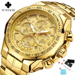 WWOOR Top Brand Luxury Sport Watch For Men Quartz Chronograph Date Luminous Black Full Steel Wrist Watch Male Clock Reloj Hombre