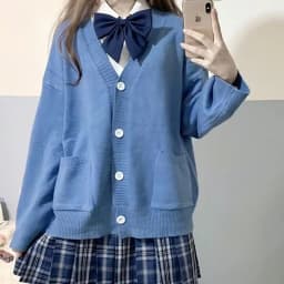Japanese School Basic Sweaters Women Autumn Kawaii Solid V-neck Loose Knitted Cardigan Preppy Style Uniform Cosplay
