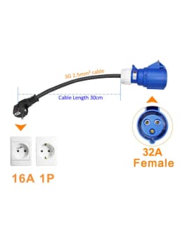 32A Blue CEE Socket to 16A EU Schuko Plug Adapter 7KW to 3.5KW Electric Vehicle Charging Adapter For EV Charger Portable