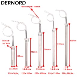 Immersion Cartridge Heater 1/2" Thread Cylindrical Hot Rod Resistance 220V 300W 500W 1KW/1.5/2KW Electric Water Heating Element