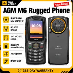 AGM M6 Rugged Phone Loud 103dB Speaker 2.4" Screen 4G Dual SIM 2500mAh Battery BT5.1 FM Radio IP68/IP69K Senior Feature Phone