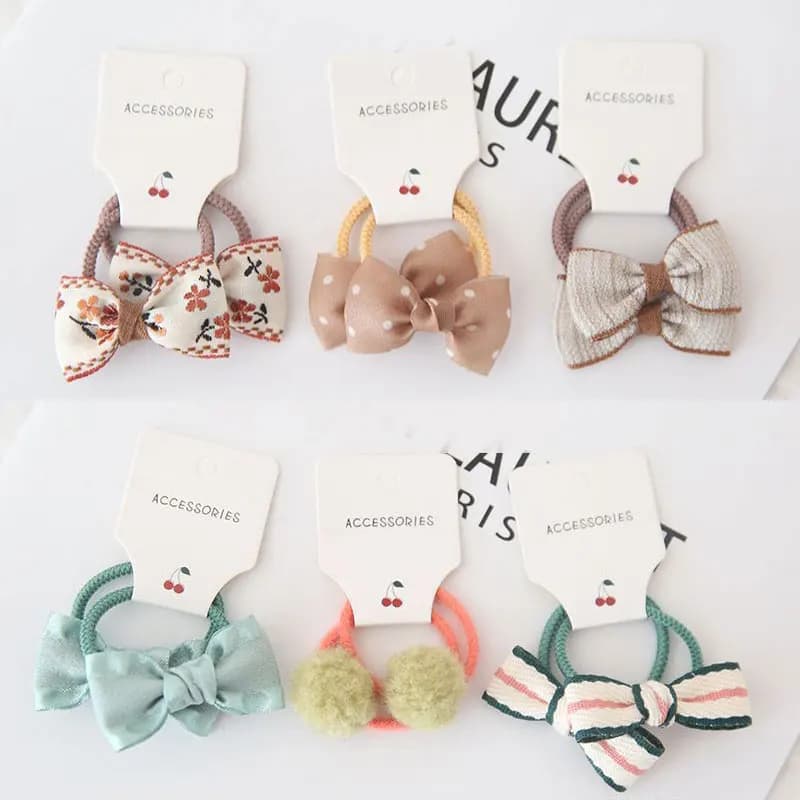 2Pcs Cute Princess Headwear Elastic Headband Children Ropes Baby Girls Bowknot Rubber Hair Band for Kids Headdress Accessories