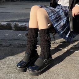 Y2k Goth Lolita Girls Cute Striped Knit Leg Warmers JK Uniform Gothic Women Leggings Gaiters Knee Knitted Cuffs Ankle Warmer