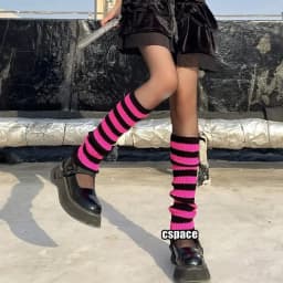 Y2k Goth Lolita Girls Cute Striped Knit Leg Warmers JK Uniform Gothic Women Leggings Gaiters Knee Knitted Cuffs Ankle Warmer