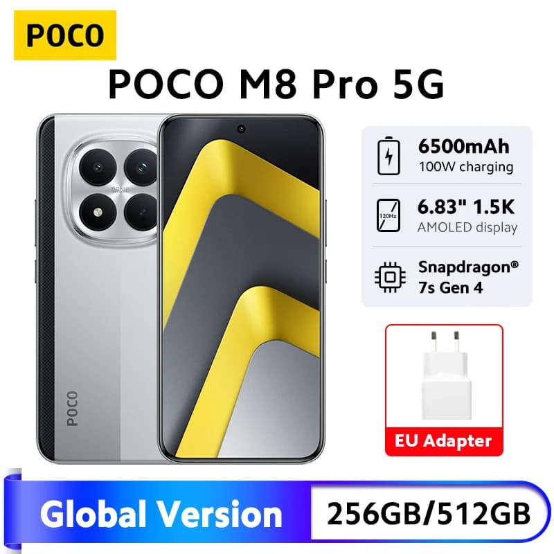 Newest POCO M8 Pro 5G Smartphone Global Version NFC Snapdragon® 7s Gen 4 6500mAh Batery 100W Charge 6.83" display 50MP Camera