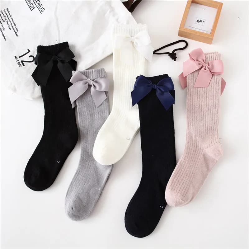 Children Girls Socks With Bows Cotton Baby Girls Socks Soft Toddlers Long Socks For Kids Princess Knee High Socks for Girls 0-8Y