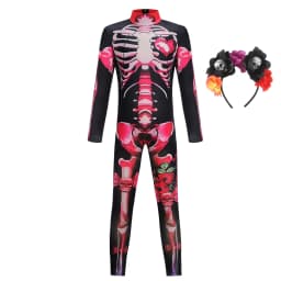 Girls Halloween Cosplay Skeleton Jumpsuit Costume Ghost Bride Gothic Bodysuit Party Kids Vestidos Clothes