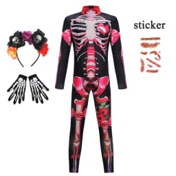 Girls Halloween Cosplay Skeleton Jumpsuit Costume Ghost Bride Gothic Bodysuit Party Kids Vestidos Clothes