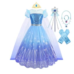 Kids Girls Ice Snow Princess Fancy Sequin Costume Dress Cape Full Accessory for Halloween Birthday Cosplay Theme Party Outfit
