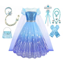 Kids Girls Ice Snow Princess Fancy Sequin Costume Dress Cape Full Accessory for Halloween Birthday Cosplay Theme Party Outfit