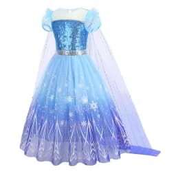 Kids Girls Ice Snow Princess Fancy Sequin Costume Dress Cape Full Accessory for Halloween Birthday Cosplay Theme Party Outfit