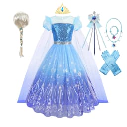 Kids Girls Ice Snow Princess Fancy Sequin Costume Dress Cape Full Accessory for Halloween Birthday Cosplay Theme Party Outfit