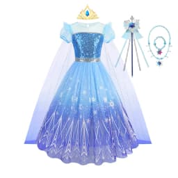 Kids Girls Ice Snow Princess Fancy Sequin Costume Dress Cape Full Accessory for Halloween Birthday Cosplay Theme Party Outfit