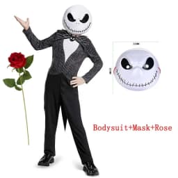 Kids Gothic Skeleton Stitched Doll Cosplay Set Striped Costume Patchwork Dress Wig Choker Halloween Carnival Party Outfit