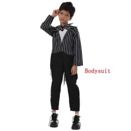 Kids Gothic Skeleton Stitched Doll Cosplay Set Striped Costume Patchwork Dress Wig Choker Halloween Carnival Party Outfit
