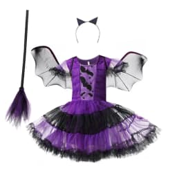Kids Gothic Skeleton Stitched Doll Cosplay Set Striped Costume Patchwork Dress Wig Choker Halloween Carnival Party Outfit
