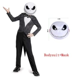 Kids Gothic Skeleton Stitched Doll Cosplay Set Striped Costume Patchwork Dress Wig Choker Halloween Carnival Party Outfit