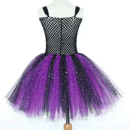 Kids Sparkle Purple Black Bat Witch Costumes Girls Halloween Tutu Dress with Cape Hat Broom Children Carnival Party Fancy Outfit