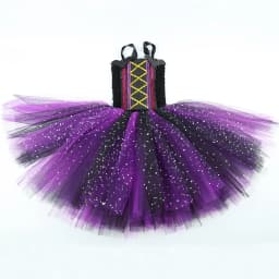 Kids Sparkle Purple Black Bat Witch Costumes Girls Halloween Tutu Dress with Cape Hat Broom Children Carnival Party Fancy Outfit